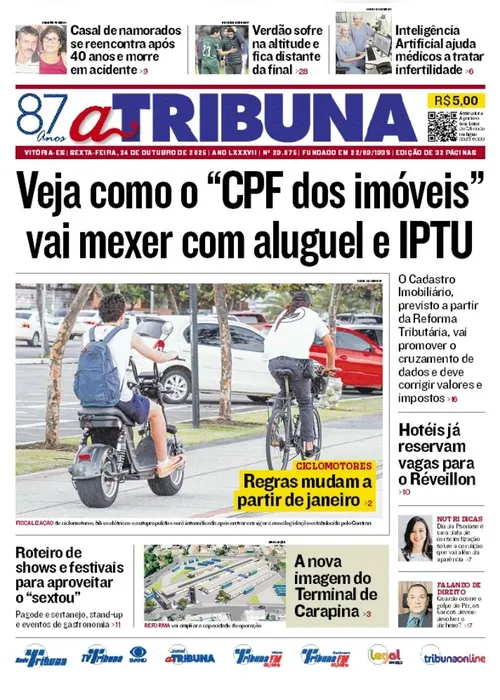 Imagem ilustrativa da imagem Confira os destaques do jornal A Tribuna desta sexta-feira