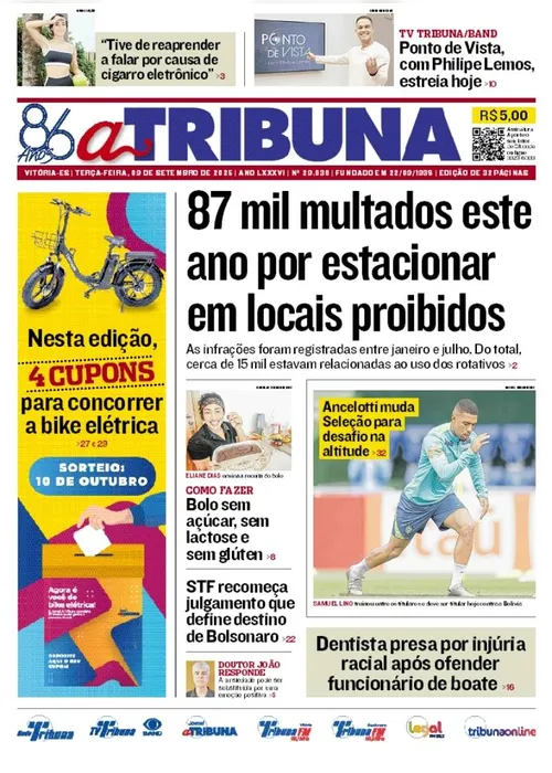 Imagem ilustrativa da imagem Confira os destaques do jornal A Tribuna desta terça-feira