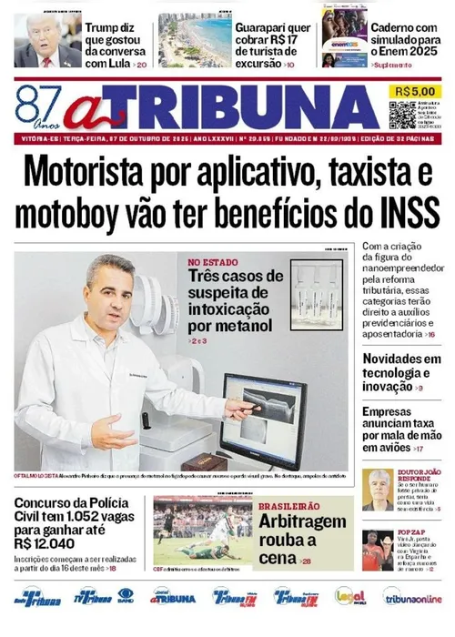 Imagem ilustrativa da imagem Confira os destaques do jornal A Tribuna desta terça-feira