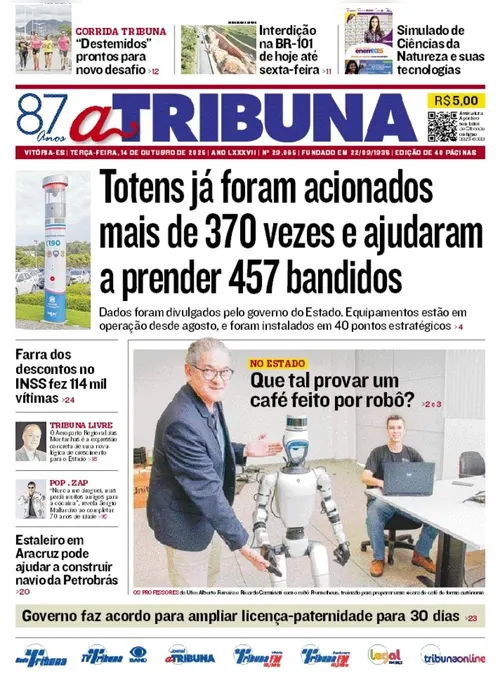 Imagem ilustrativa da imagem Confira os destaques do jornal A Tribuna desta terça-feira