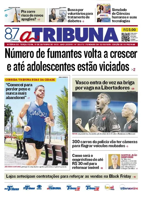 Imagem ilustrativa da imagem Confira os destaques do jornal A Tribuna desta terça-feira