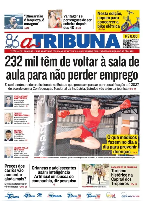 Imagem ilustrativa da imagem Confira os destaques do jornal A Tribuna deste domingo 24