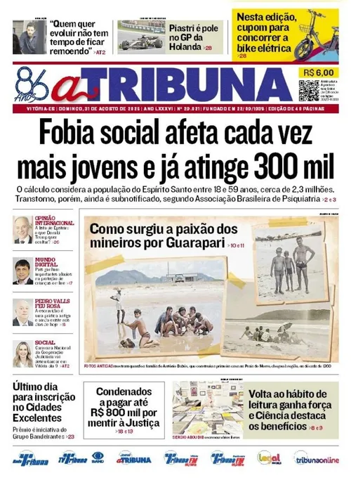 Imagem ilustrativa da imagem Confira os destaques do jornal A Tribuna deste domingo