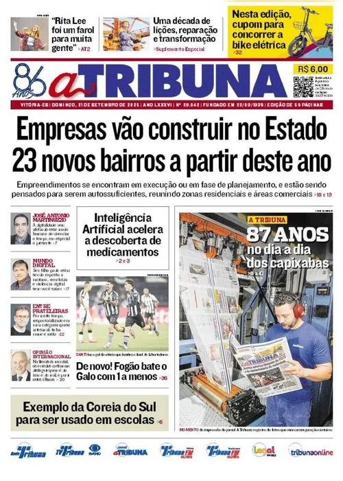 Imagem ilustrativa da imagem Confira os destaques do jornal A Tribuna deste domingo