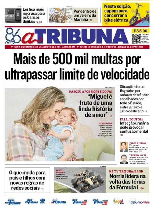 Imagem ilustrativa da imagem Confira os destaques do jornal A Tribuna deste sábado