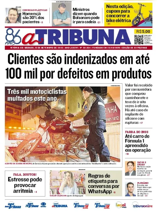 Imagem ilustrativa da imagem Confira os destaques do jornal A Tribuna deste sábado