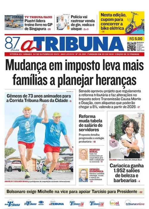 Imagem ilustrativa da imagem Confira os destaques do jornal A Tribuna deste sábado