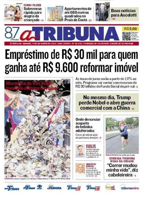 Imagem ilustrativa da imagem Confira os destaques do jornal A Tribuna deste sábado