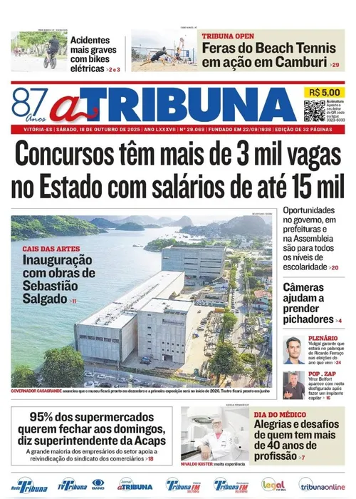 Imagem ilustrativa da imagem Confira os destaques do jornal A Tribuna deste sábado