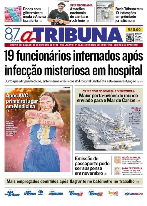 Imagem ilustrativa da imagem Confira os destaques do jornal A Tribuna deste sábado