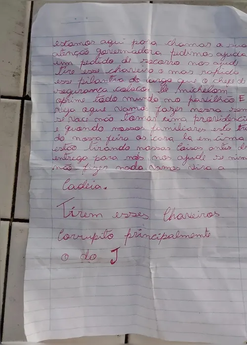 Imagem ilustrativa da imagem Criminosos deixam carta à Raquel Lyra e prometem banho de sangue em presídio