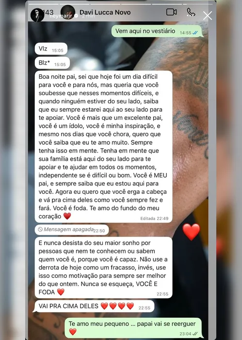 Imagem ilustrativa da imagem Neymar compartilha mensagem motivacional do filho após vexame do Santos: ‘Você é f*’