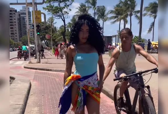 Imagem que flagrou Douglas ao passar pela modelo Meyllin Oliveira viralizou nas redes sociais