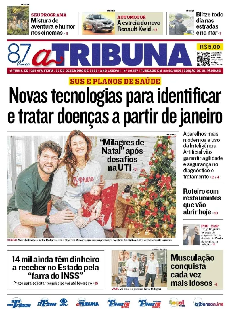 Imagem ilustrativa da imagem Confira os destaques do jornal A Tribuna desta quinta-feira