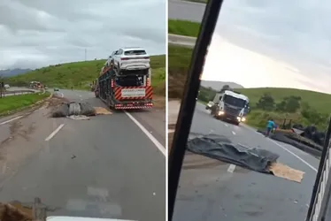 Imagem ilustrativa da imagem Caminhoneiro morre após carreta de vergalhões tombar na BR 101 em Anchieta