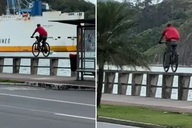 
          Imagem ilustrativa da imagem Ciclista chama atenção ao pedalar em cima de mureta na Av. Beira Mar, em Vitória
          