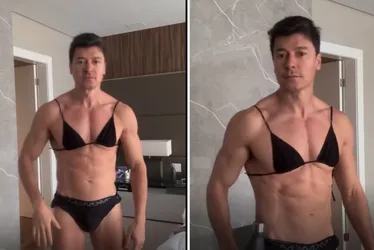 Imagem ilustrativa da imagem Rodrigo Faro aparece de biquíni no pós-treino e brinca: 'Manter o foco'