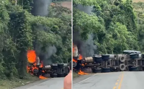 
          Imagem ilustrativa da imagem BR-262 fica interditada após carreta tombar e pegar fogo em Domingos Martins
          