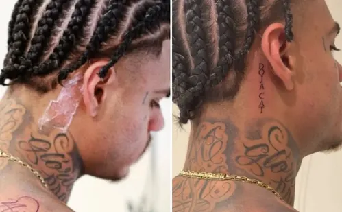 
          Imagem ilustrativa da imagem MC Cabelinho troca nome de Bella Campos pelo de rapper em tatuagem
          