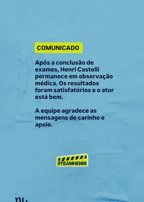 
          Imagem ilustrativa da imagem Como está Henri Castelli? Equipe atualiza estado de saúde do ator
          