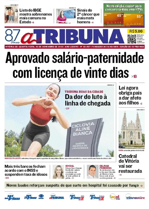 Imagem ilustrativa da imagem Confira os destaques do jornal A Tribuna desta quarta-feira