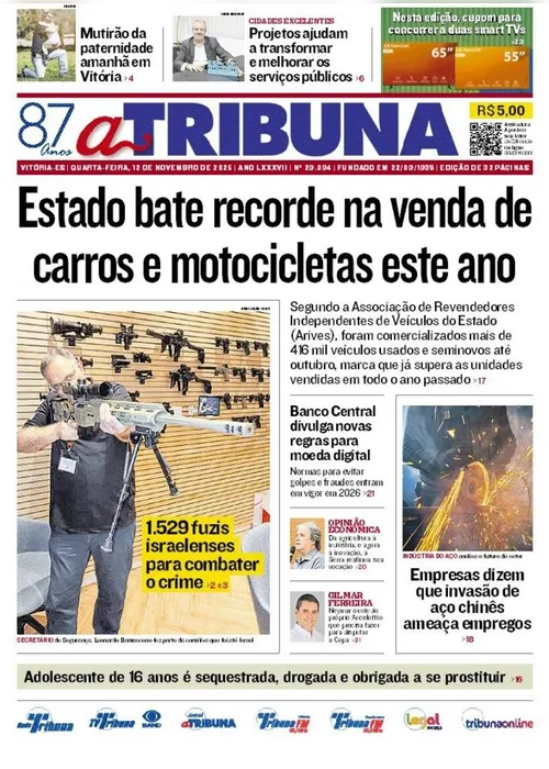 Imagem ilustrativa da imagem Confira os destaques do jornal A Tribuna desta quarta-feira