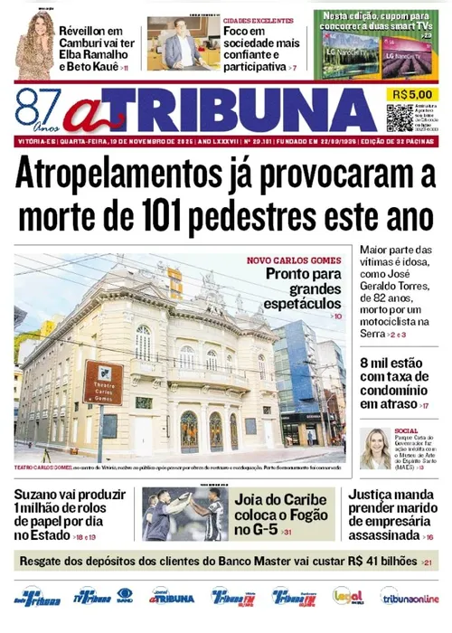 Imagem ilustrativa da imagem Confira os destaques do jornal A Tribuna desta quarta-feira