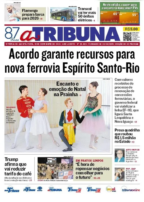 Imagem ilustrativa da imagem Confira os destaques do jornal A Tribuna desta quinta-feira