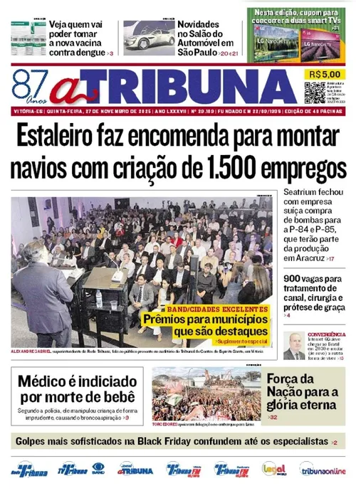 
          Imagem ilustrativa da imagem Confira os destaques do jornal A Tribuna desta quinta-feira
          