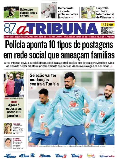 Imagem ilustrativa da imagem Confira os destaques do jornal A Tribuna desta segunda-feira