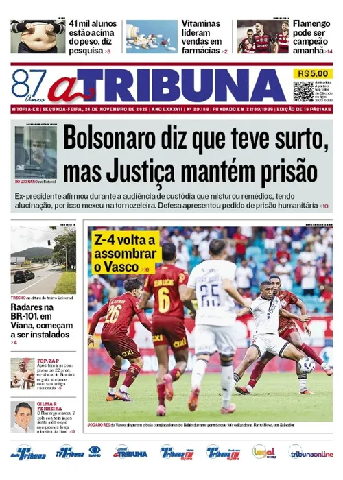 Imagem ilustrativa da imagem Confira os destaques do jornal A Tribuna desta segunda-feira