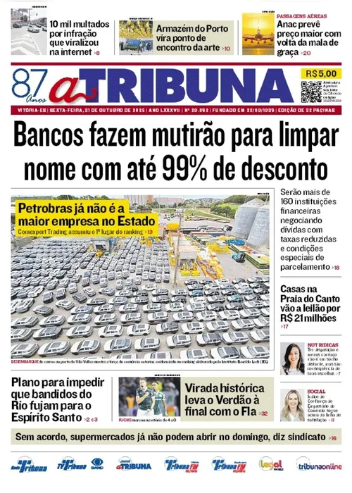 Imagem ilustrativa da imagem Confira os destaques do jornal A Tribuna desta sexta-feira