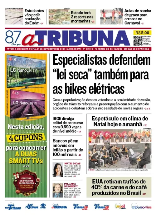 Imagem ilustrativa da imagem Confira os destaques do jornal A Tribuna desta sexta-feira