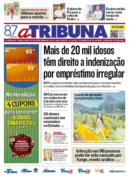 Imagem ilustrativa da imagem Confira os destaques do jornal A Tribuna desta terça-feira