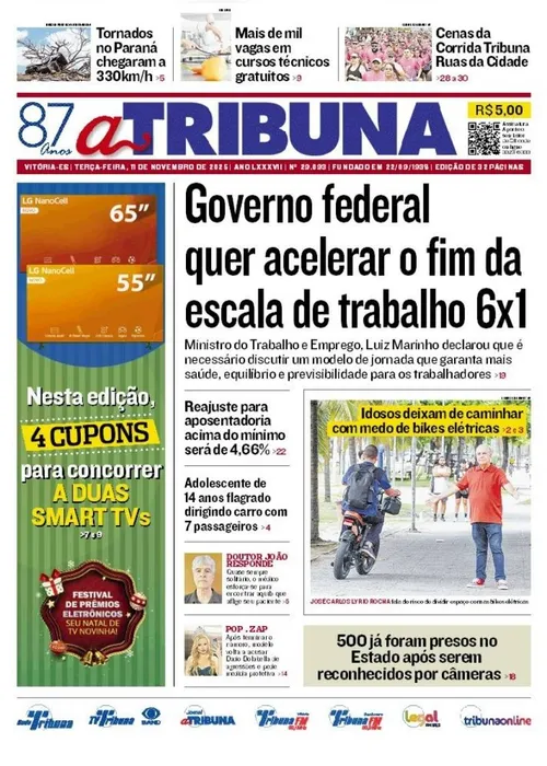 Imagem ilustrativa da imagem Confira os destaques do jornal A Tribuna desta terça-feira