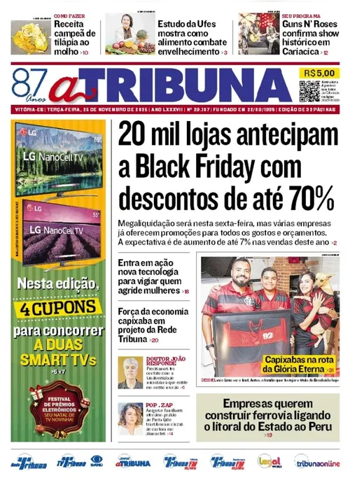 
          Imagem ilustrativa da imagem Confira os destaques do jornal A Tribuna desta terça-feira
          