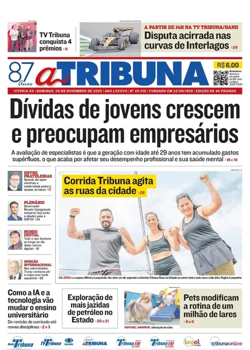 Imagem ilustrativa da imagem Confira os destaques do jornal A Tribuna deste domingo