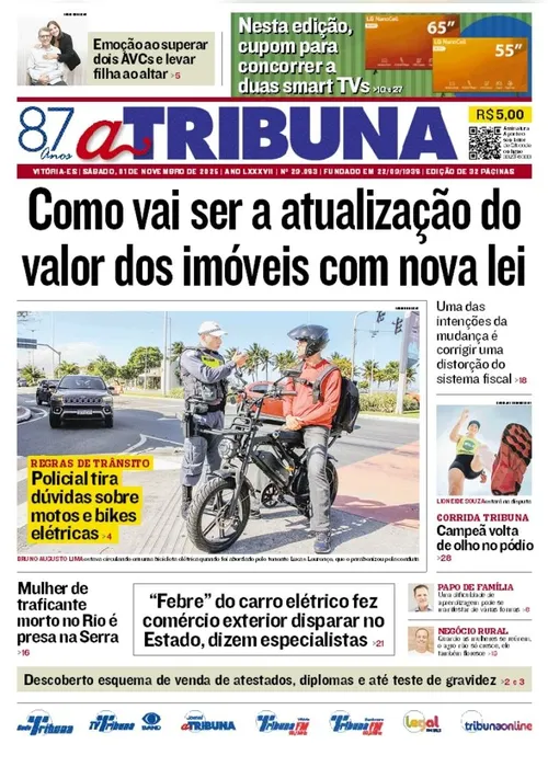 Imagem ilustrativa da imagem Confira os destaques do jornal A Tribuna deste sábado