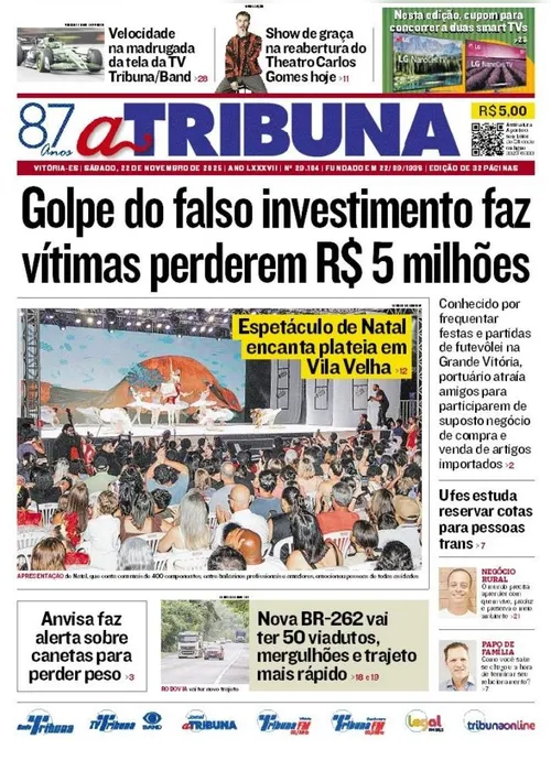 Imagem ilustrativa da imagem Confira os destaques do jornal A Tribuna deste sábado