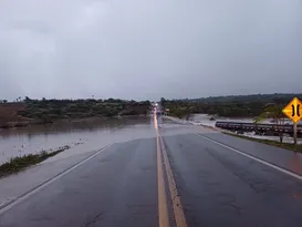 Imagem ilustrativa da imagem Rio transborda e caminhoneiro precisa ser resgatado pelos bombeiros, em Jupi