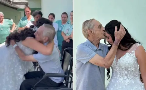 
          Imagem ilustrativa da imagem Filha realiza sonho de pai internado e vai de noiva a hospital no Sul do ES
          