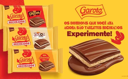 
          Imagem ilustrativa da imagem Garoto lança tabletes recheados com Batom, Crocante e Serenata de Amor
          