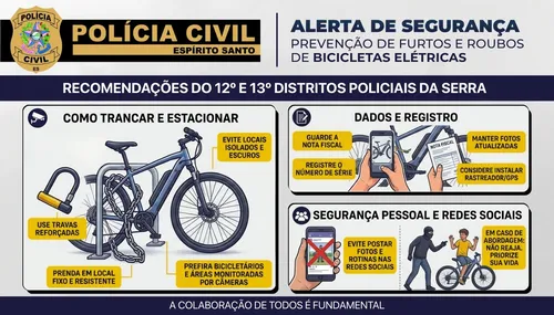 
          Imagem ilustrativa da imagem Polícia alerta sobre furtos de bicicletas elétricas e dá dicas de segurança
          