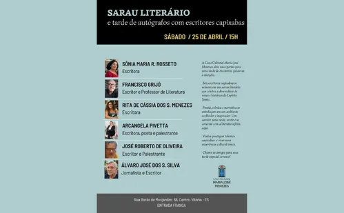
          Imagem ilustrativa da imagem Sarau literário reúne autores capixabas em evento gratuito em Vitória
          