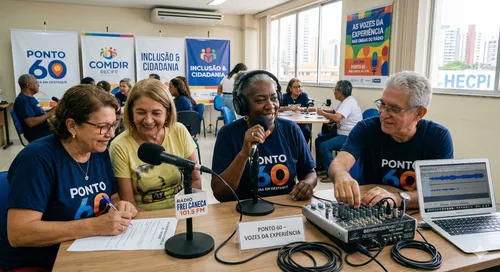 
          Imagem ilustrativa da imagem Vozes da Experiência: Idosos do Recife assumem o microfone em oficina de rádio
          