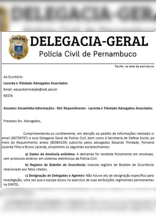 
          Imagem ilustrativa da imagem Polícia Civil diz que não há registro da investigação contra aliados de João Campos
          