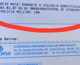 Imagem ilustrativa da imagem Compesa passa a incluir mensagem de combate à violência doméstica nas faturas