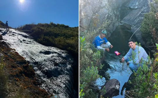 Imagem ilustrativa da imagem Pai e filho registram cachoeira congelada no Caparaó no ES