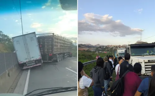 
          Imagem ilustrativa da imagem Acidente entre duas carretas, caminhão e ônibus interdita Rodovia do Contorno
          