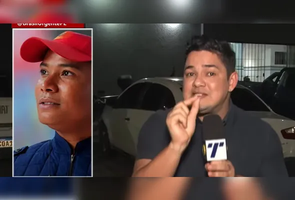 Marwyn Barbosa, repórter da TV Tribuna. foi ao local do crime apurar informações sobre o caso. No detalhe, foto da vítima